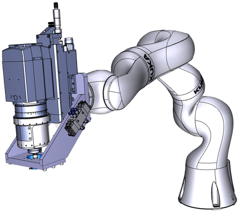 La tête de perçage orbital Orbibot de Precise intégrée à un robot Kuka IIWA